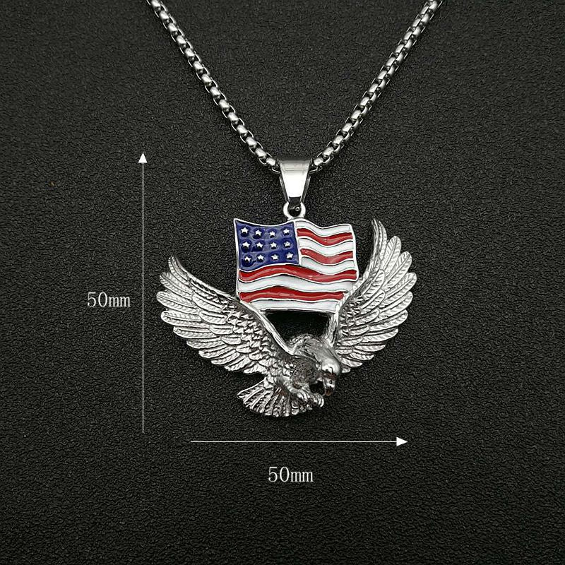 Planderful Everyday Genie Hip Hop Necklace Titanium Steel Gold Plated Flag Eagle Pendant For Men