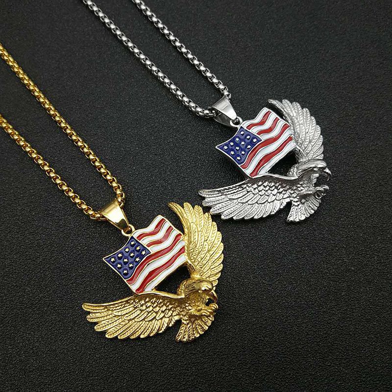 Planderful Everyday Genie Hip Hop Necklace Titanium Steel Gold Plated Flag Eagle Pendant For Men