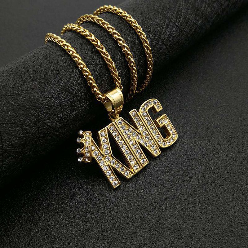 Hip Hop Necklace King Pendant Planderful Premium Gold Plated Titanium Steel Zircon Jewelry For Men