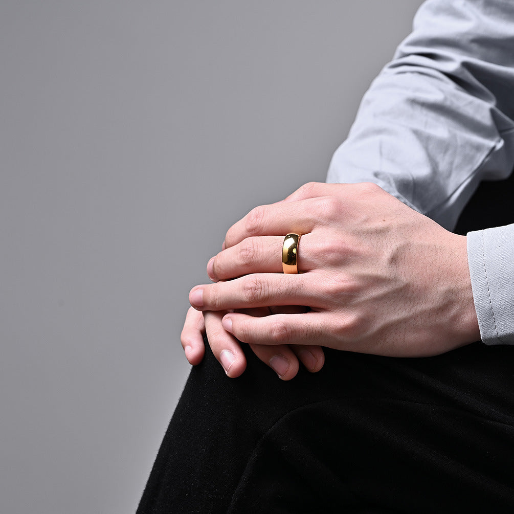 Inner And Outer Arc 18K Gold Tungsten Steel Ring For Men