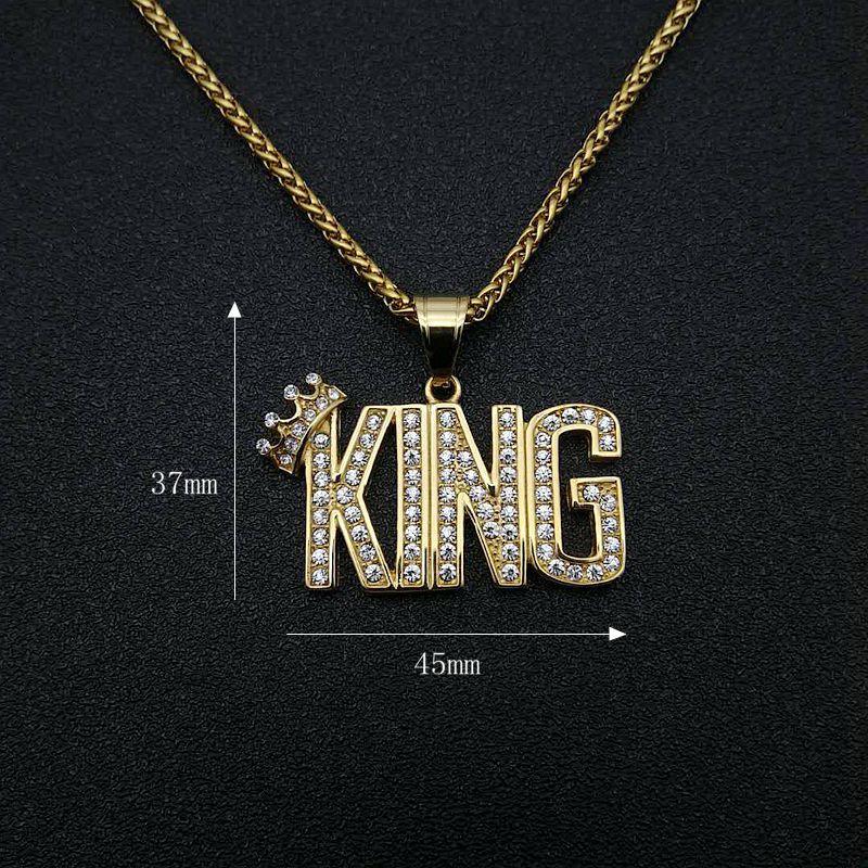 Hip Hop Necklace King Pendant Planderful Premium Gold Plated Titanium Steel Zircon Jewelry For Men