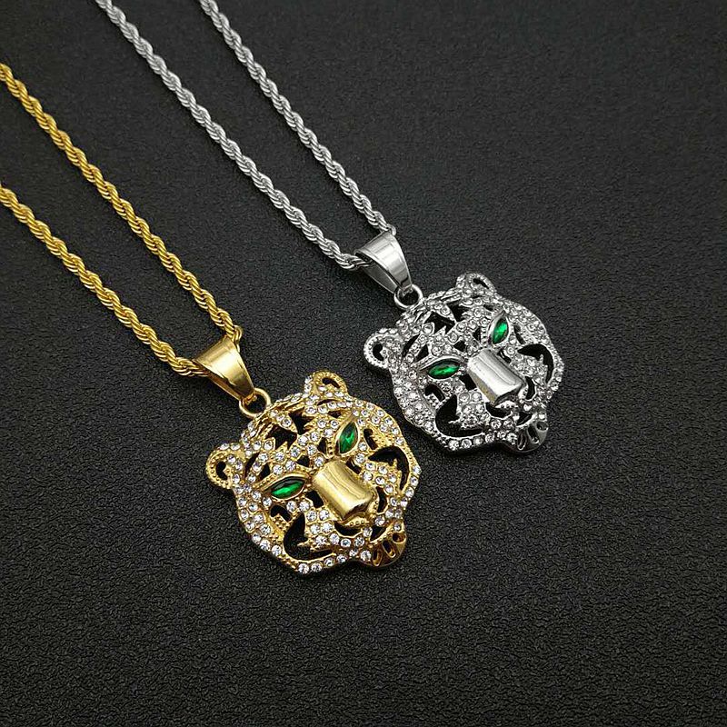 Planderful Premium Hip Hop Necklace Titanium Gold Plated Zircon Tiger Head Pendant For Hip Hop Fans