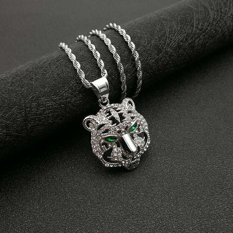 Planderful Premium Hip Hop Necklace Titanium Gold Plated Zircon Tiger Head Pendant For Hip Hop Fans