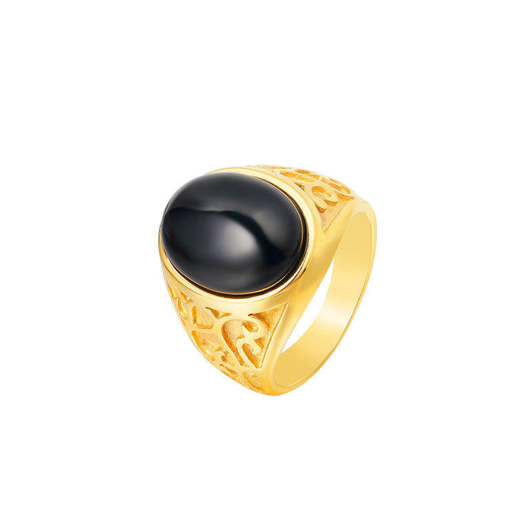 Planderful Opal Stone Ring Unisex Gold Plated Titanium Steel Durable Vintage Protection
