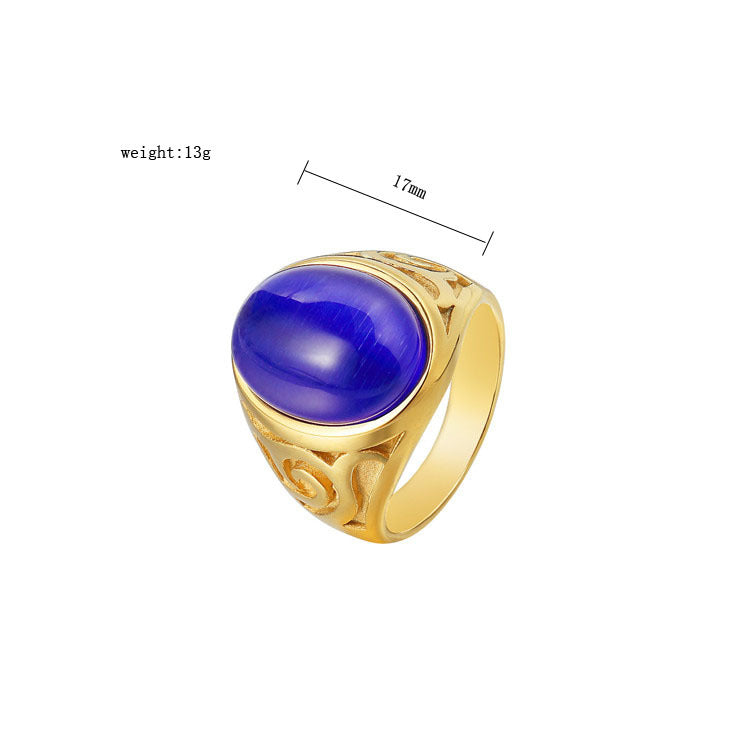 Planderful Gold Plated Bluestone Ring Unisex Titanium Steel Protection Statement Jewelry