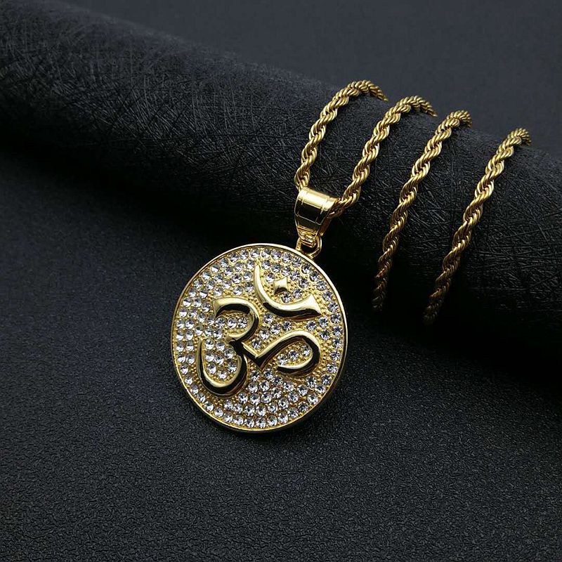 Planderful Hip Hop Jewelry Titanium Steel Gold Plated Zircon OM Pendant Necklace For Trendy Men And Women
