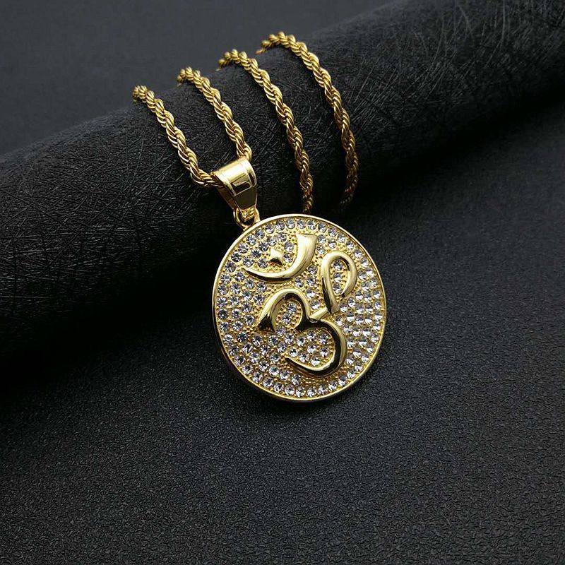 Planderful Hip Hop Jewelry Titanium Steel Gold Plated Zircon OM Pendant Necklace For Trendy Men And Women