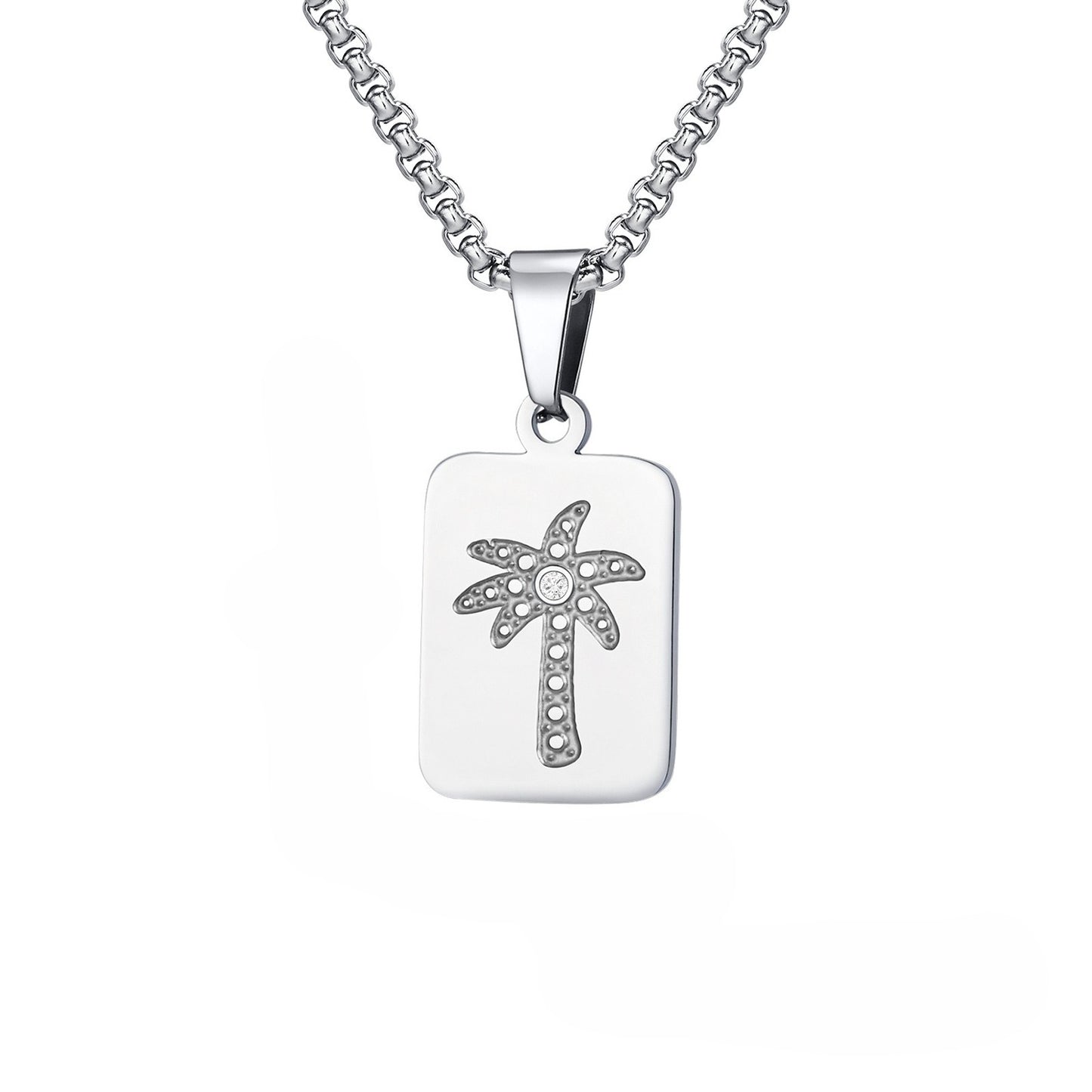 Men's Casual Daily – Stainless Steel All-Light Geometric Square Coconut Tree Pendant Necklace