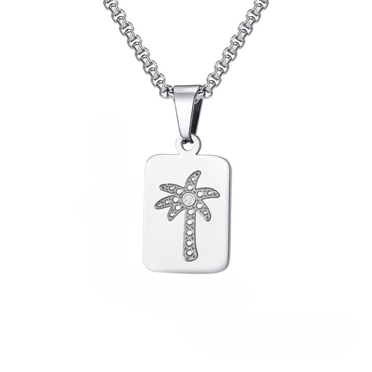 Men's Casual Daily – Stainless Steel All-Light Geometric Square Coconut Tree Pendant Necklace