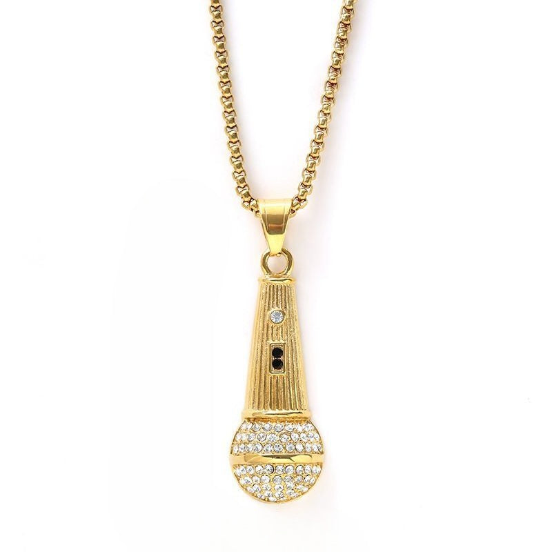 Planderful Microphone Pendant Necklace For Men Titanium Steel Durable Rock Hip Hop Punk Style