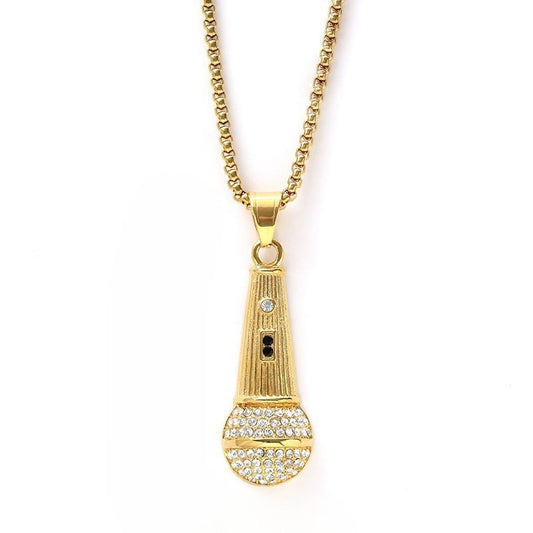 Planderful Microphone Pendant Necklace For Men Titanium Steel Durable Rock Hip Hop Punk Style