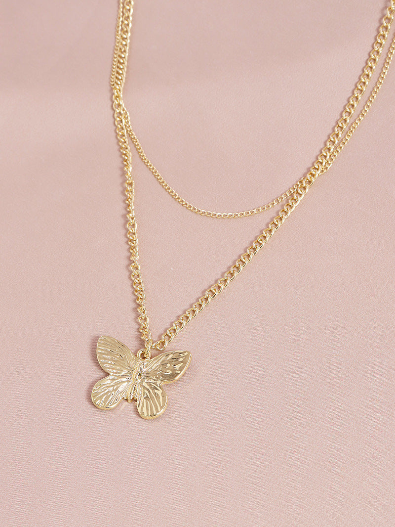 Amazon Butterfly Double Necklace for Women - Elegant Cross-Border Jewelry Piece
