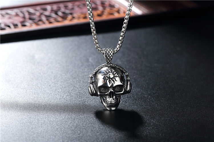 Skull Headphones Titanium Steel Pendant Necklace