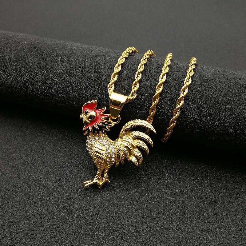 Zircon Necklace - Statement Gold Plated Rooster Pendant