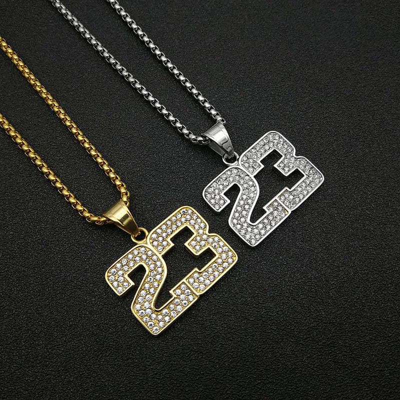 Planderful Hip Hop Necklace For Men And Women Premium Titanium Steel Gold Plated Zircon 23 Digital Basketball Pendant