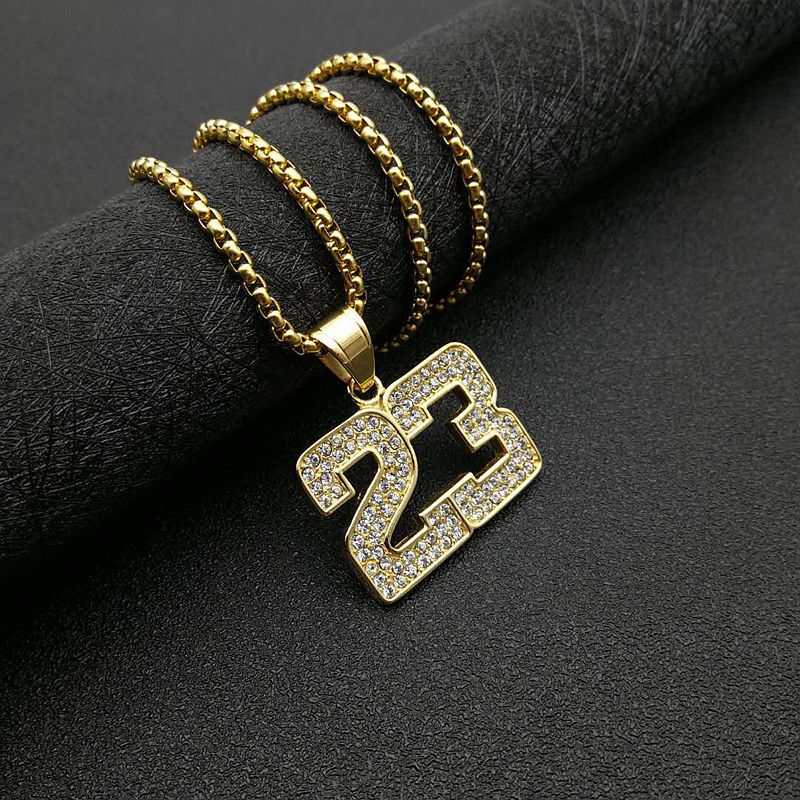 Planderful Hip Hop Necklace For Men And Women Premium Titanium Steel Gold Plated Zircon 23 Digital Basketball Pendant