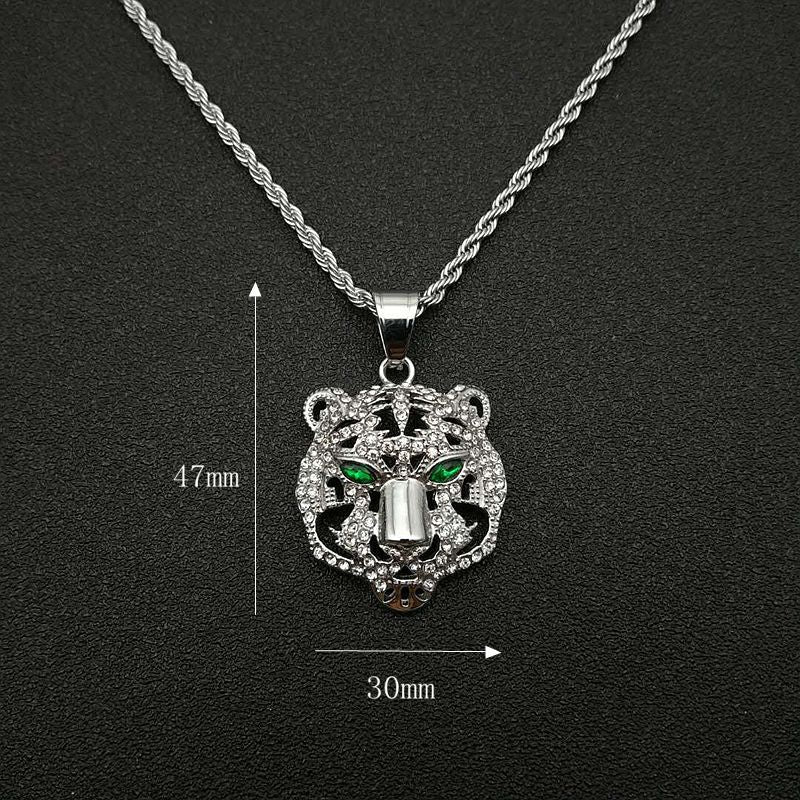 Planderful Premium Hip Hop Necklace Titanium Gold Plated Zircon Tiger Head Pendant For Hip Hop Fans