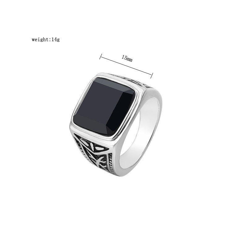Titanium Steel Ring With Black Stone For Men And Unisex Bold Retro Protection Statement Planderful Everyday Genie