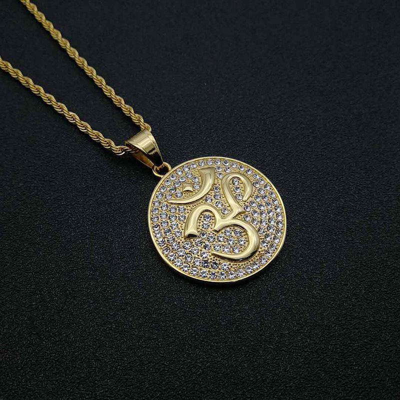 Planderful Hip Hop Jewelry Titanium Steel Gold Plated Zircon OM Pendant Necklace For Trendy Men And Women