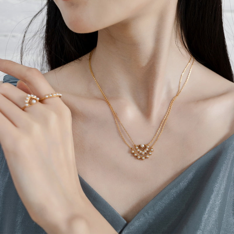 Maple Leaf Element Pearl Sterling Silver Necklace