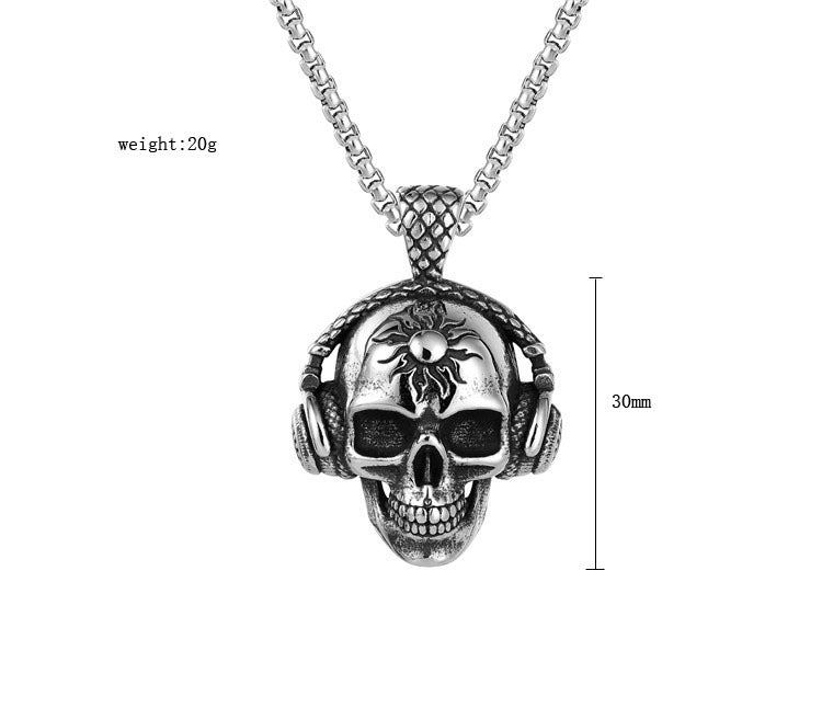 Skull Headphones Titanium Steel Pendant Necklace