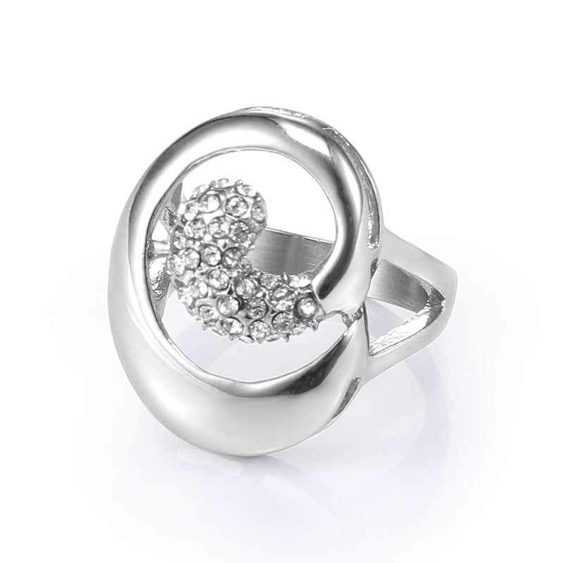 Personalized Titanium Steel Women's Ring with Zircon Accents - Korean Fashion Jewelry