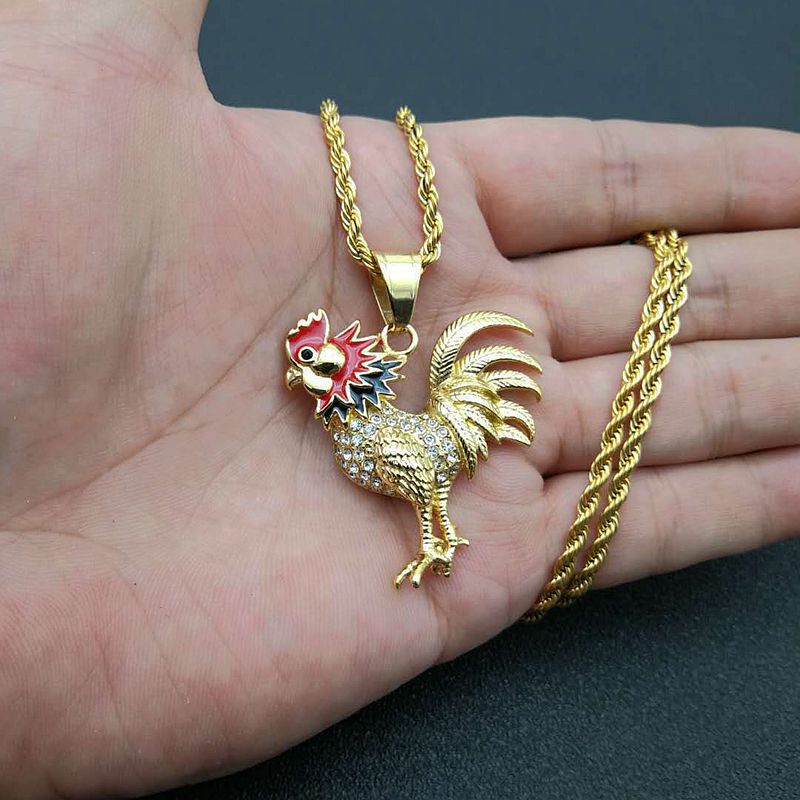 Zircon Necklace - Statement Gold Plated Rooster Pendant