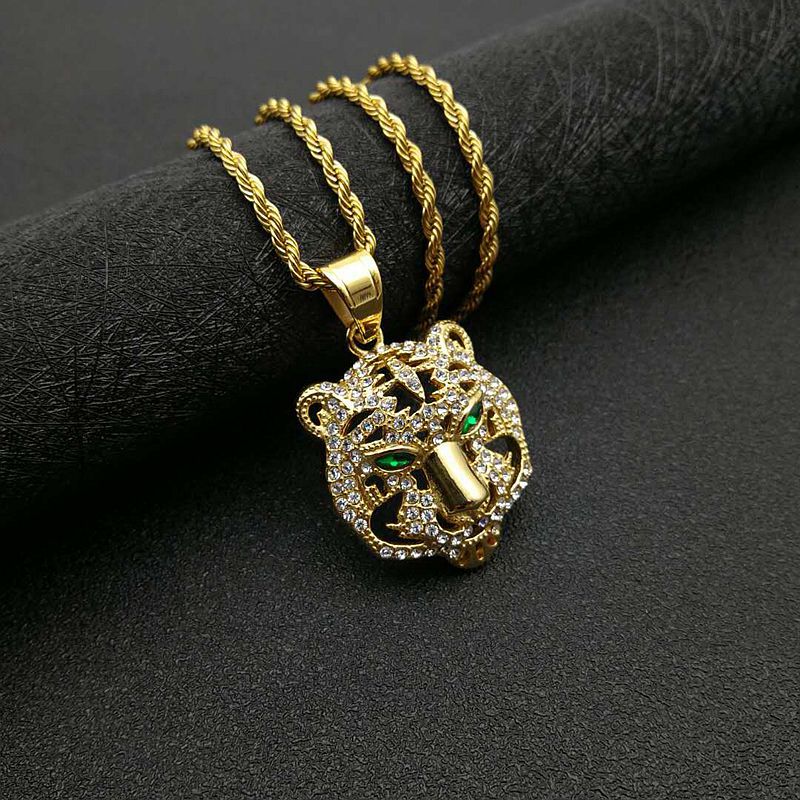 Planderful Premium Hip Hop Necklace Titanium Gold Plated Zircon Tiger Head Pendant For Hip Hop Fans