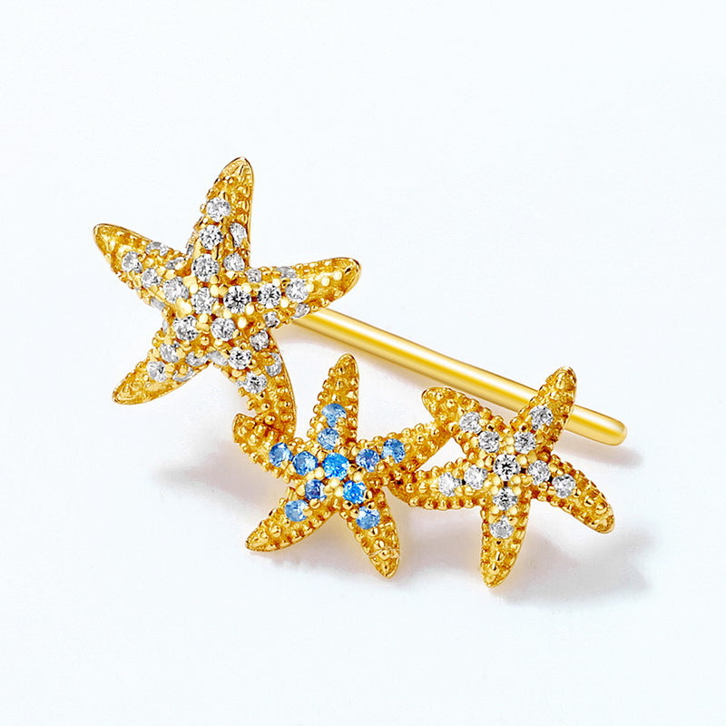 Blue Spinel White Zircon Starfish Sterling Silver Stud Earrings