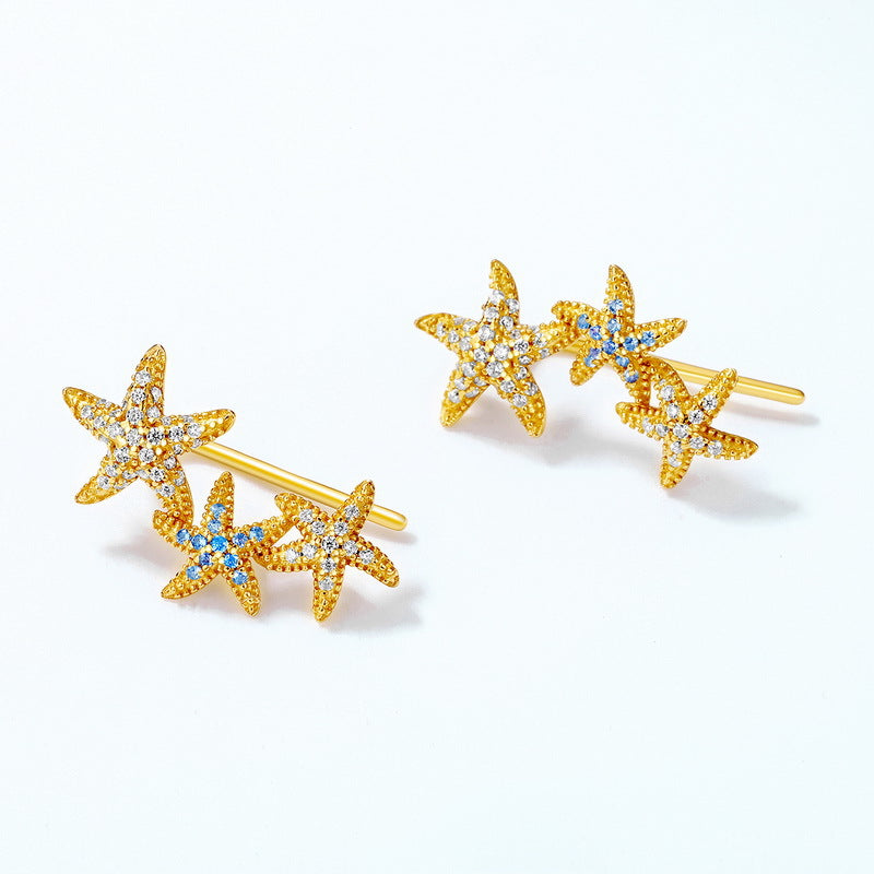 Blue Spinel White Zircon Starfish Sterling Silver Stud Earrings