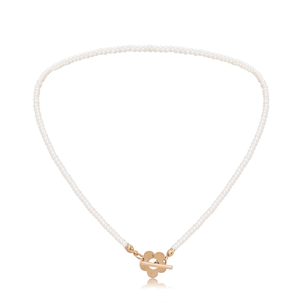 Planderful Beaded Necklace White Beads Flower Buckle Elegant Statement Jewelry For Women Vienna Verve