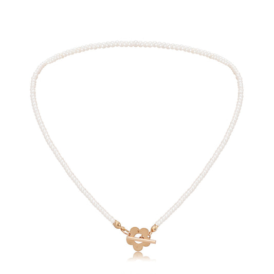 Planderful Beaded Necklace White Beads Flower Buckle Elegant Statement Jewelry For Women Vienna Verve