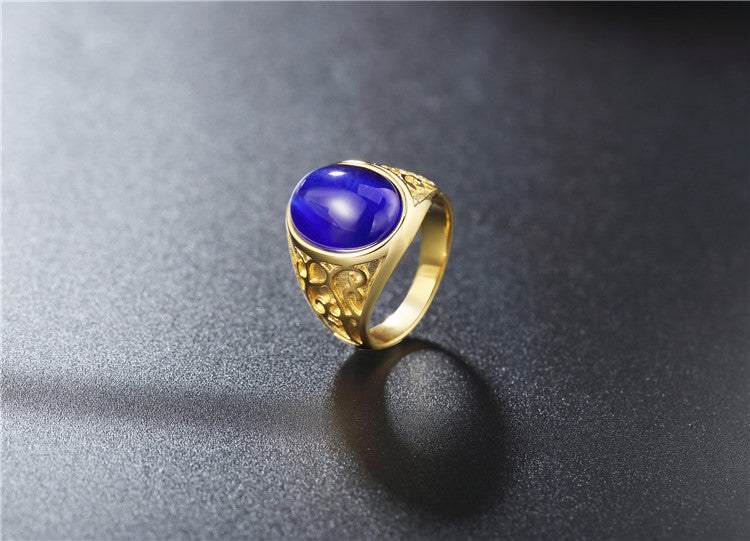 Planderful Opal Stone Ring Unisex Gold Plated Titanium Steel Durable Vintage Protection