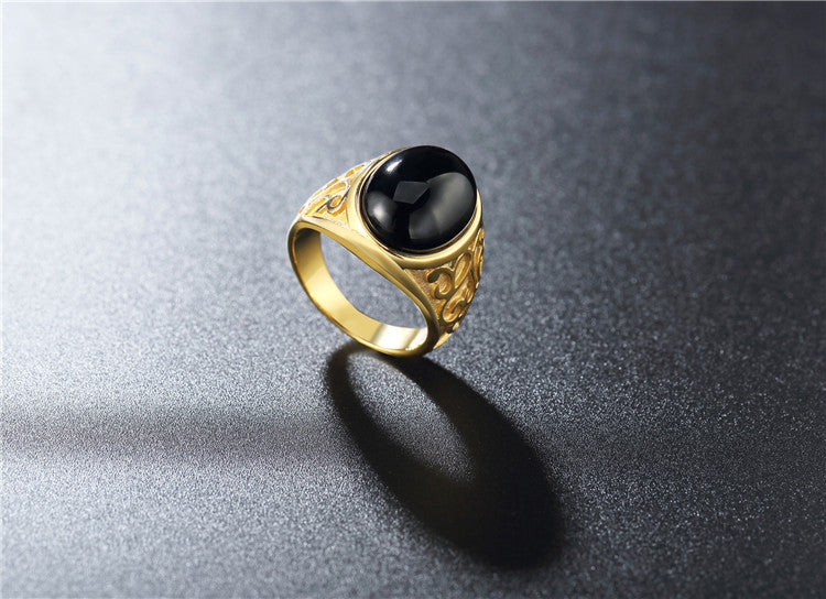 Planderful Opal Stone Ring Unisex Gold Plated Titanium Steel Durable Vintage Protection