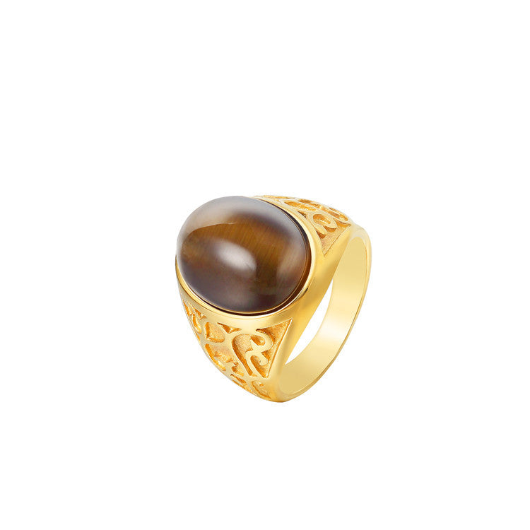 Planderful Opal Stone Ring Unisex Gold Plated Titanium Steel Durable Vintage Protection