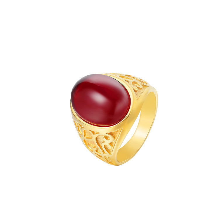 Planderful Opal Stone Ring Unisex Gold Plated Titanium Steel Durable Vintage Protection