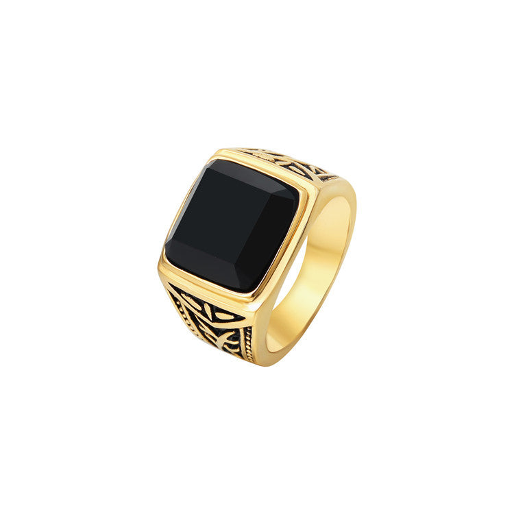 Titanium Steel Ring With Black Stone For Men And Unisex Bold Retro Protection Statement Planderful Everyday Genie