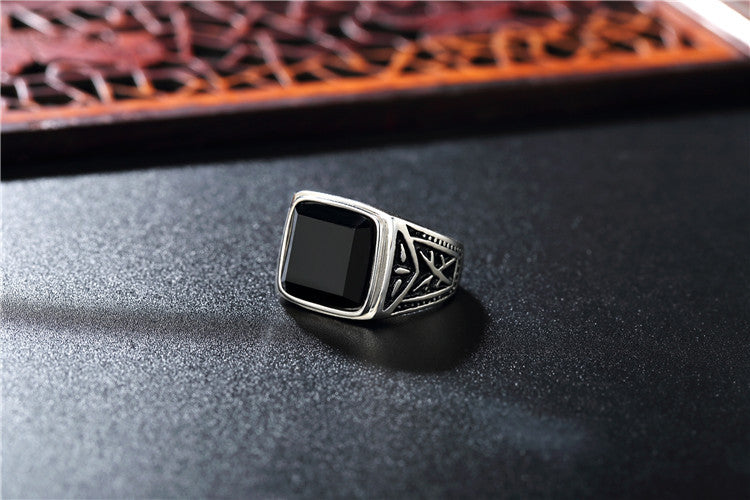 Titanium Steel Ring With Black Stone For Men And Unisex Bold Retro Protection Statement Planderful Everyday Genie