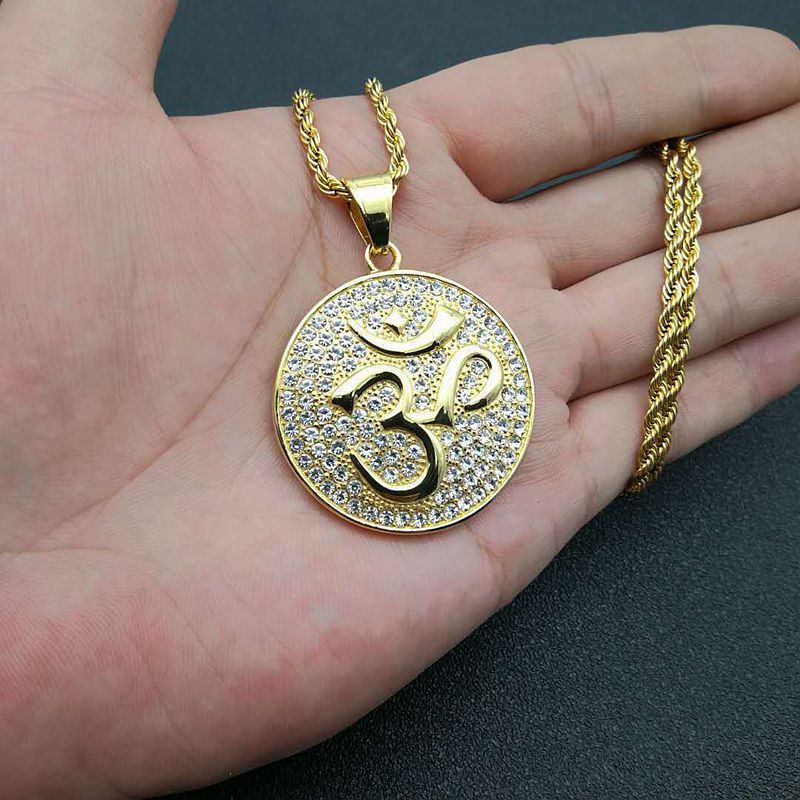 Planderful Hip Hop Jewelry Titanium Steel Gold Plated Zircon OM Pendant Necklace For Trendy Men And Women
