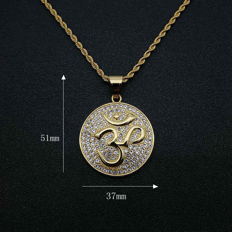Planderful Hip Hop Jewelry Titanium Steel Gold Plated Zircon OM Pendant Necklace For Trendy Men And Women