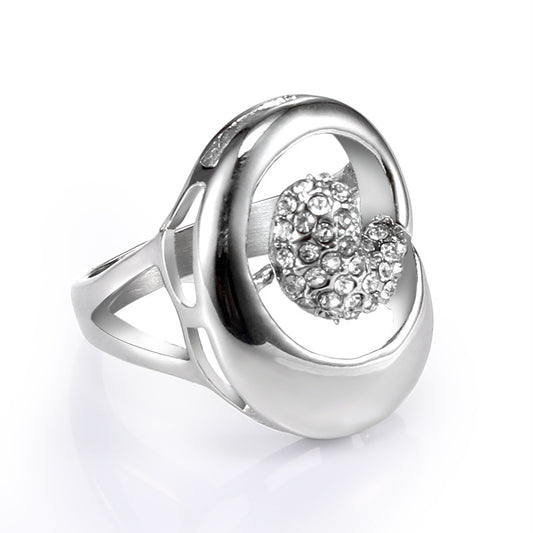 Personalized Titanium Steel Women's Ring with Zircon Accents - Korean Fashion Jewelry