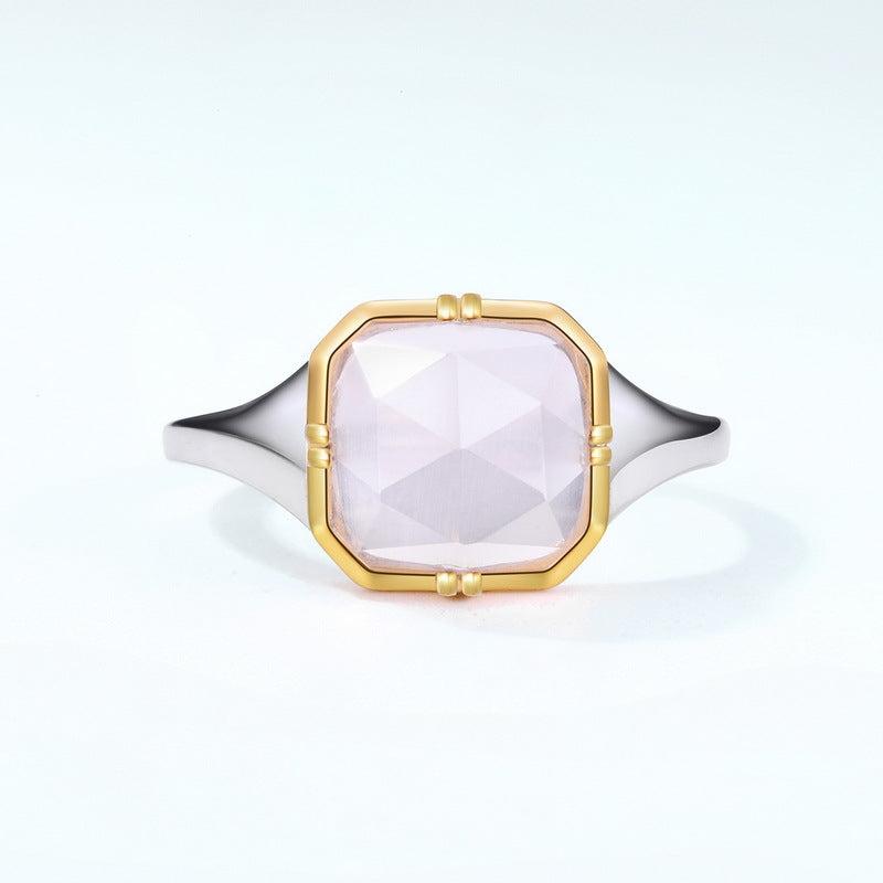 Stylish Cushion Cut Pink Crystal Opening Silver Ring