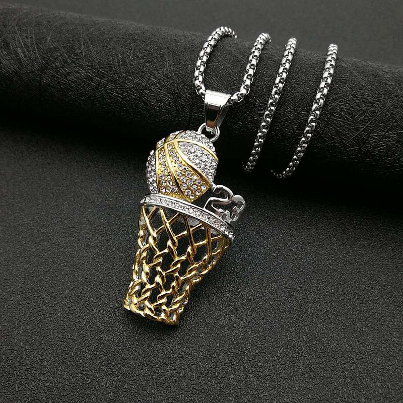 Planderful Everyday Genie Hip Hop Necklace With Gold Plated Rhinestone Basketball Net Pendant