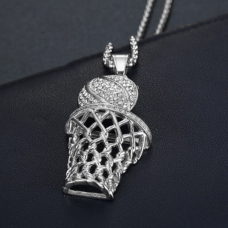 Planderful Everyday Genie Hip Hop Necklace With Gold Plated Rhinestone Basketball Net Pendant