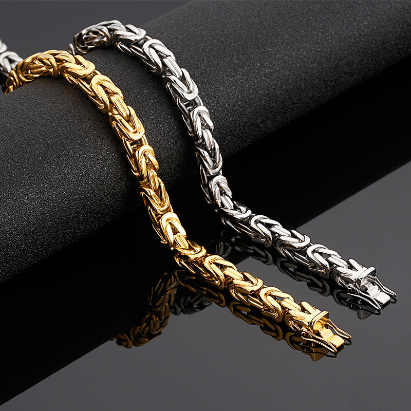 Stainless Steel Fashionable Versatile Square Chain Necklace, Titanium Steel Charm Men's Emperor Chain