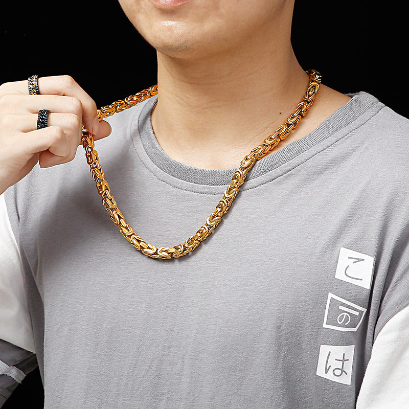Stainless Steel Fashionable Versatile Square Chain Necklace, Titanium Steel Charm Men's Emperor Chain