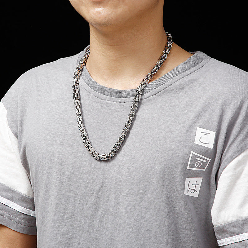 Stainless Steel Fashionable Versatile Square Chain Necklace, Titanium Steel Charm Men's Emperor Chain