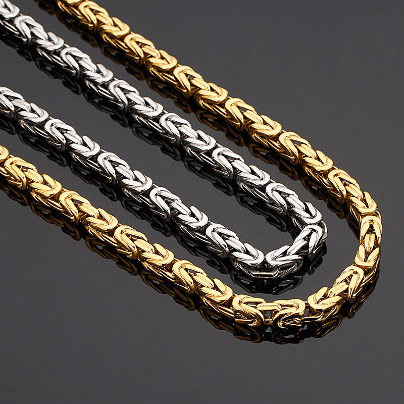 Stainless Steel Fashionable Versatile Square Chain Necklace, Titanium Steel Charm Men's Emperor Chain