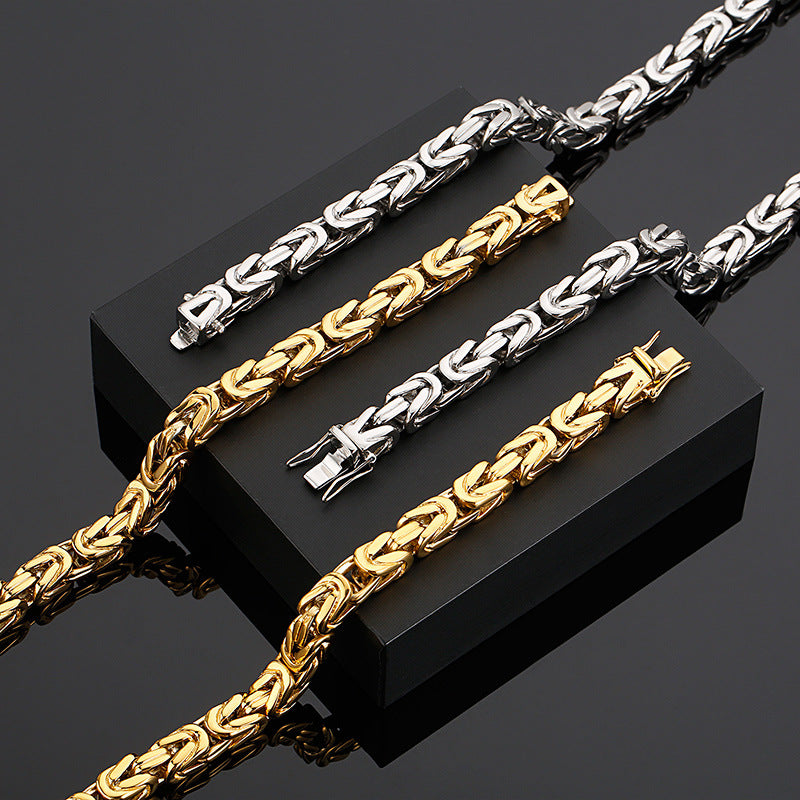 Stainless Steel Fashionable Versatile Square Chain Necklace, Titanium Steel Charm Men's Emperor Chain