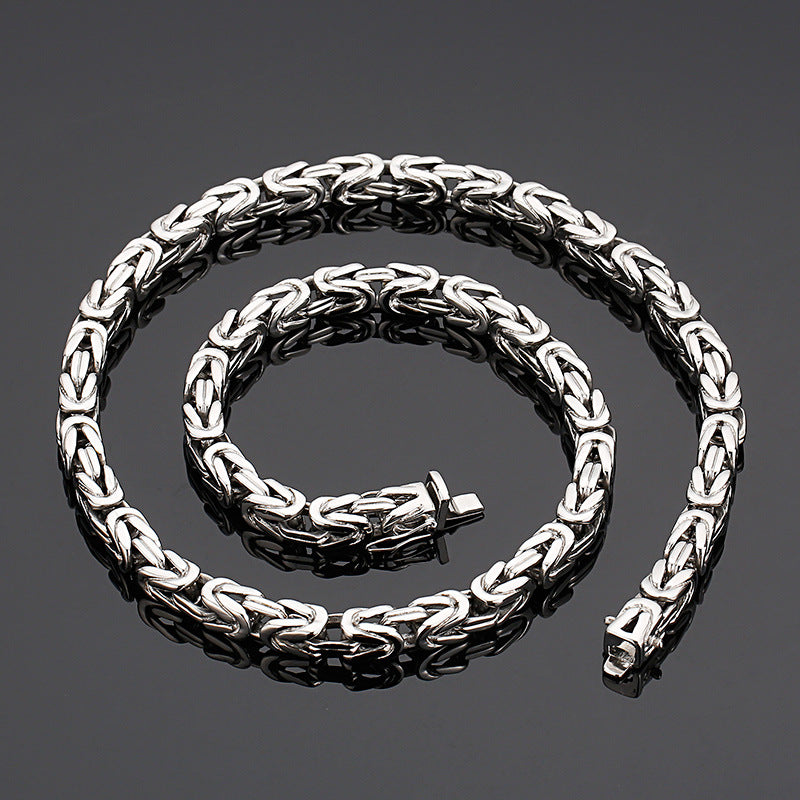 Stainless Steel Fashionable Versatile Square Chain Necklace, Titanium Steel Charm Men's Emperor Chain